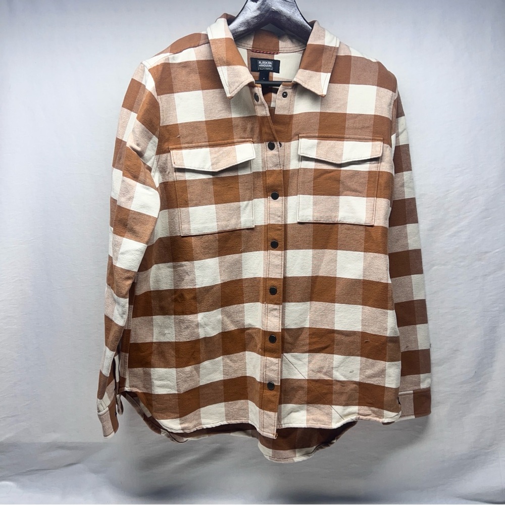 Women's Brown and White Checkered Shirt Duluth Trading